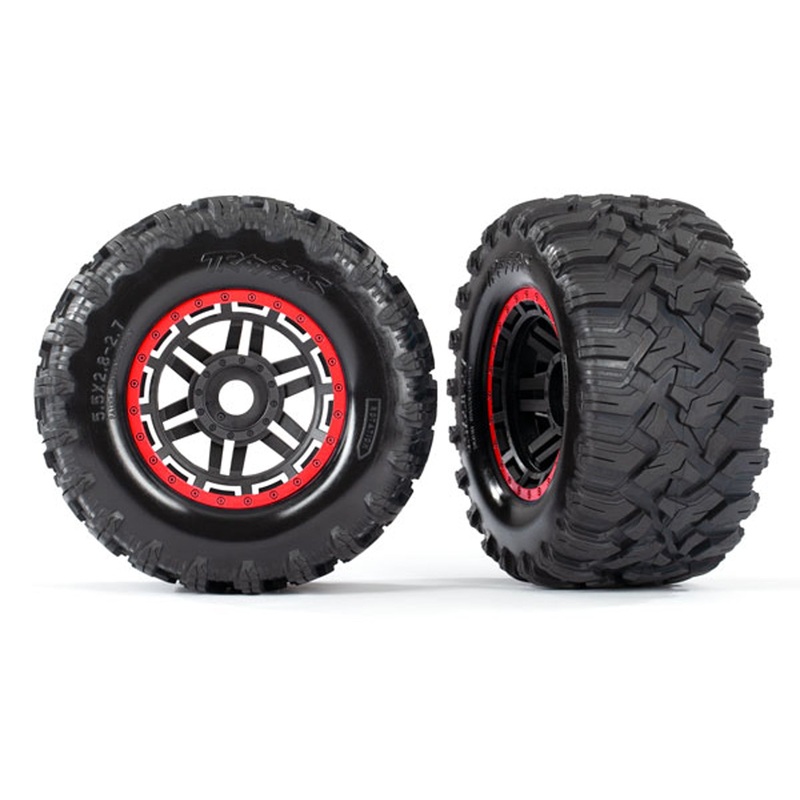 Maxx MT Tires, Black/Red Beadlock Style Wheels