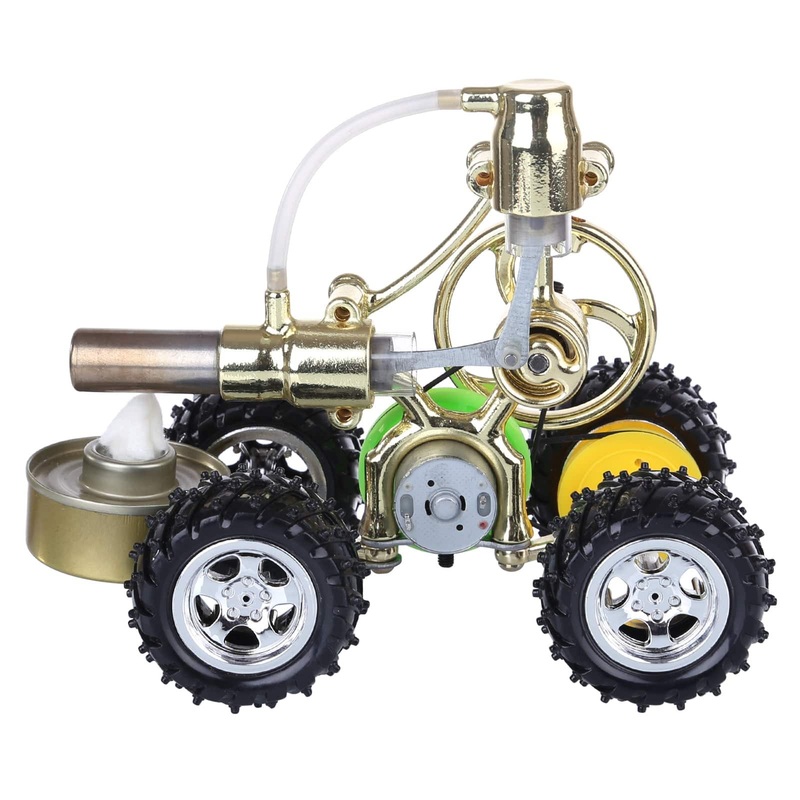 Single Cylinder Hot Air Stirling Engine Powered Electric Car with LED Light