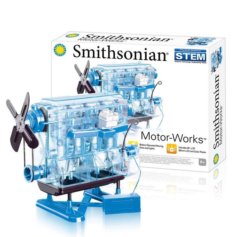 Smithsonian DIY L4 4 Cylinder Inline 4 Car Engine Assembly Model Kit STEM Science Toy Blue