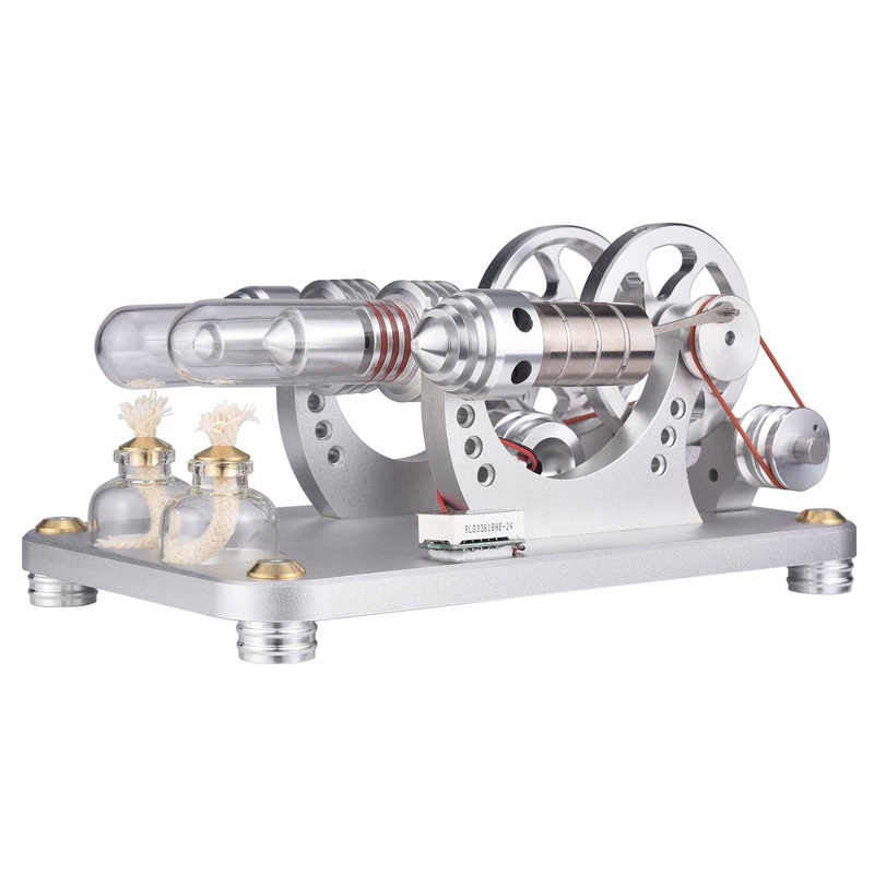 Custom 2 Cylinders Hot Air Stirling Engine Model Generator with Voltage Meter & LED Lamp Bead