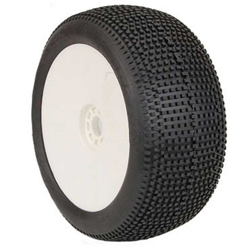 1/8 EVO Impact Soft Long Wear Pre-Mounted Tires, White Wheels (2): Truggy