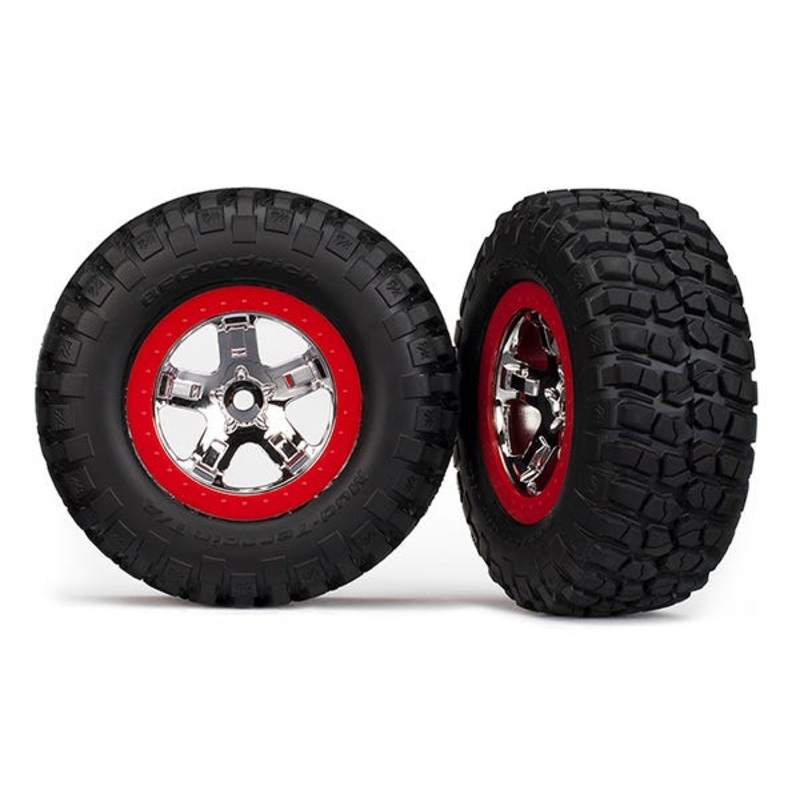 Tires & wheels, assembled, glued (SCT chrome, red beadlock style wheels, BFGoodrich Mud-Terrain  T/A KM2 tires, foam inserts) (2)(4WD front/rear, 2WD rear only)