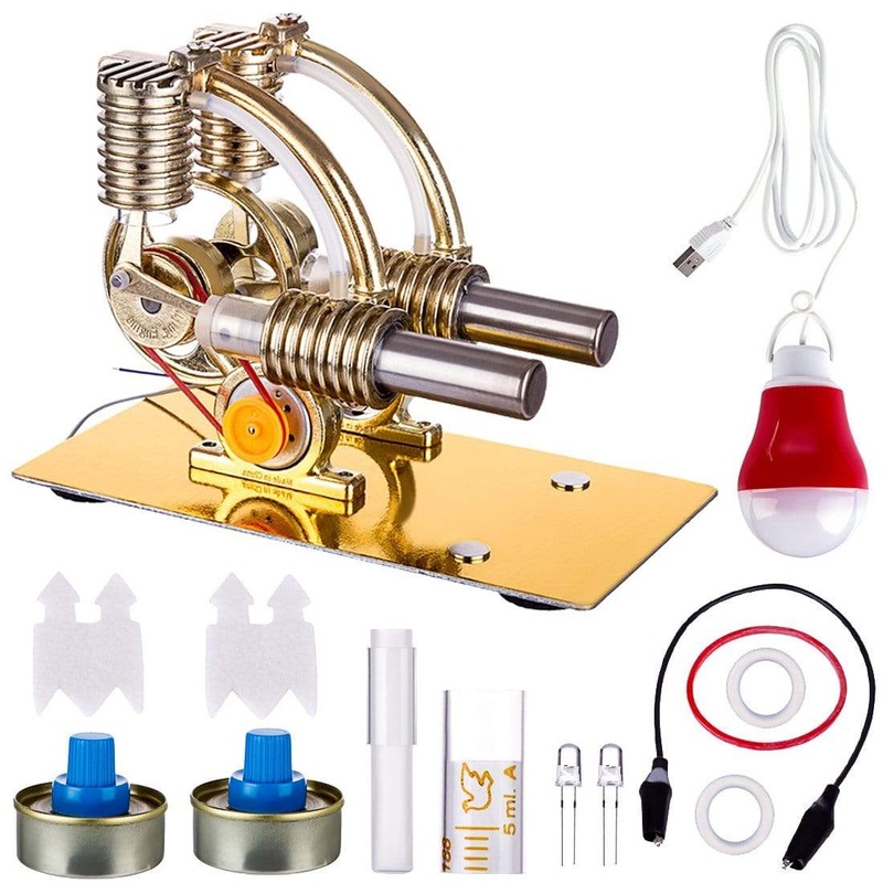 Stirling Engine Model Kit L-Shape Double Cylinders with All-metal Base and Big Bulb