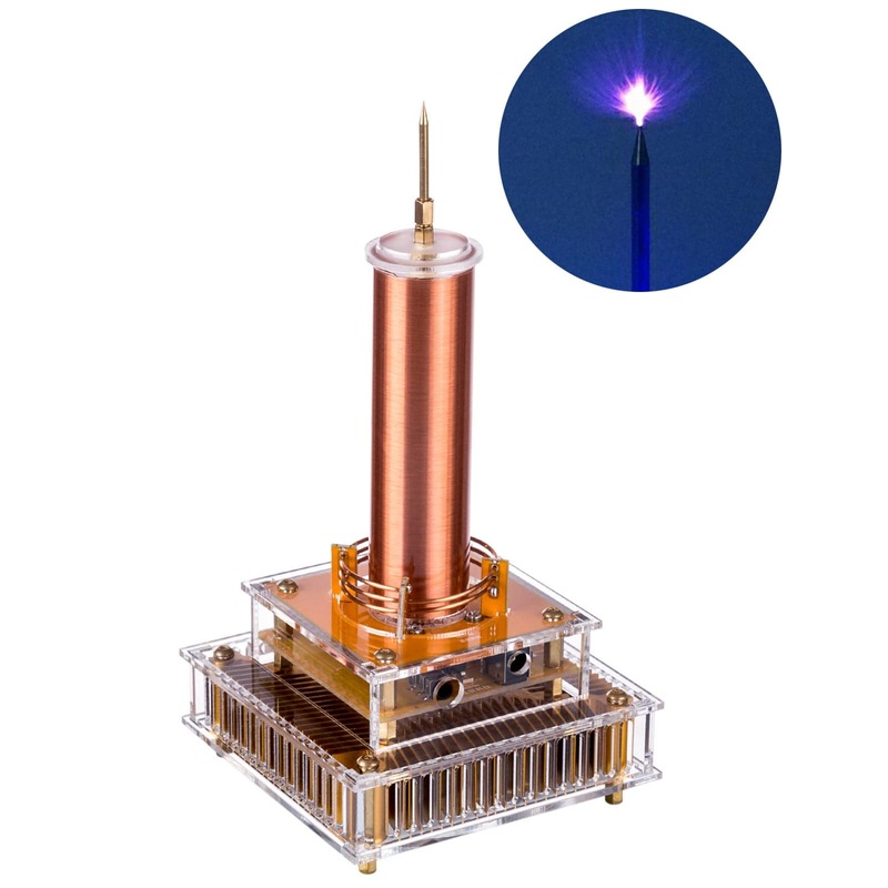 Desktop Lightning Bluetooth Music Tesla Coil Plasma Speaker with AC100-240V Adapter Experiments Toy- US Plug White + Blue