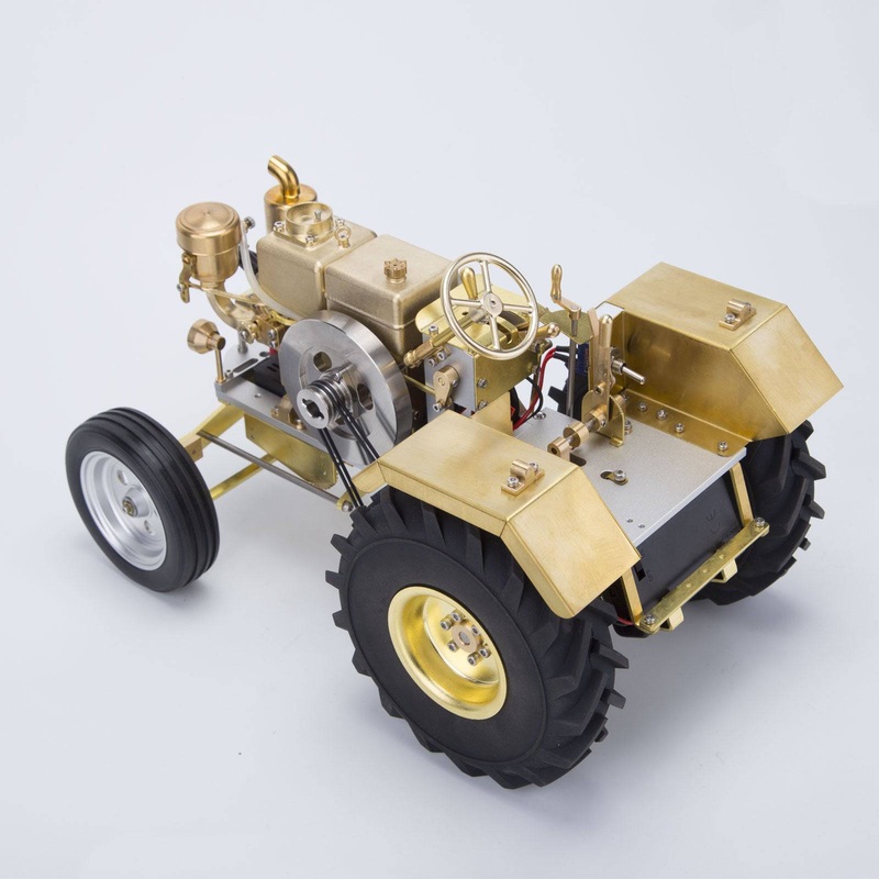 Brass Gas Powered Roller Tractor Vehicle Model with Mini Horizontal Water-cooled Engine