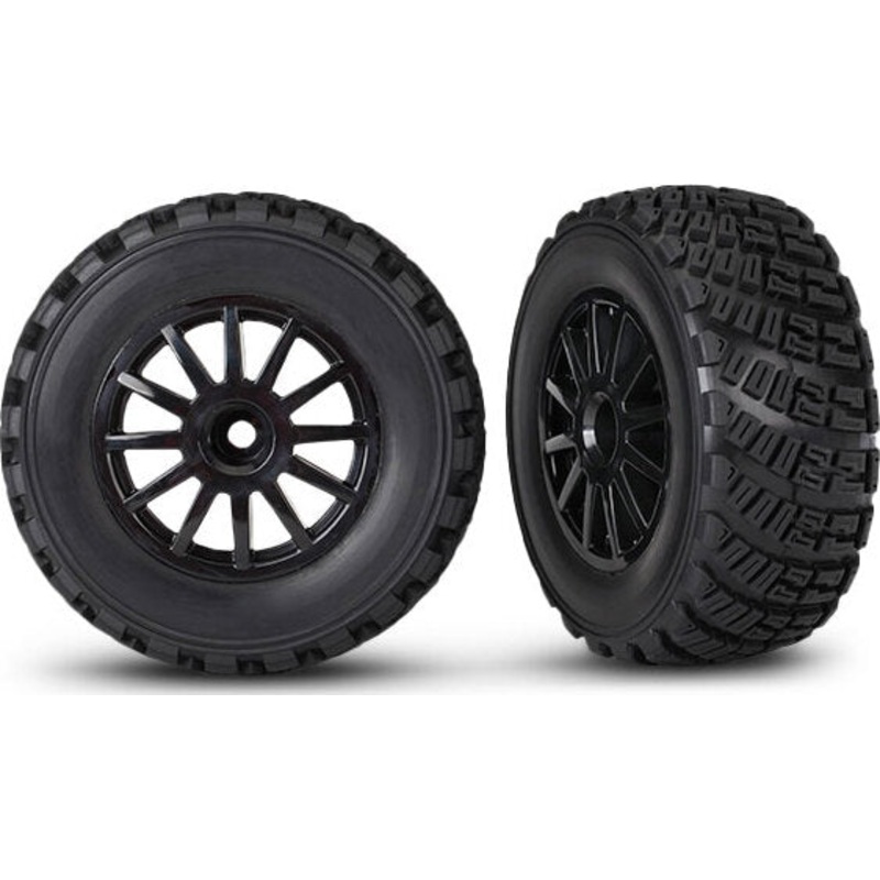 Tires & wheels, assembled, glued (black wheels, gravel pattern tires, foam inserts) (2) (TSM rated)