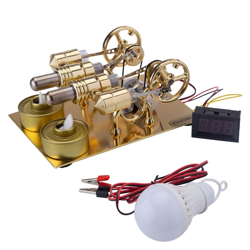 ENJOMOR 4 Cylinder Hot Air Stirling Engine Generator with Bulb & Voltmeter Version 1
