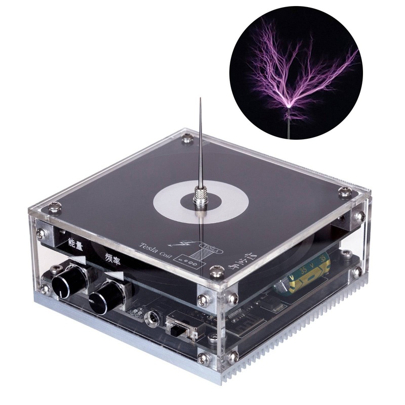 10cm Electronic Musical Tesla Coil Artificial Lightning Magnetic Storm Coil Experimental Toy 48-54V DC US Plug Bluetooth