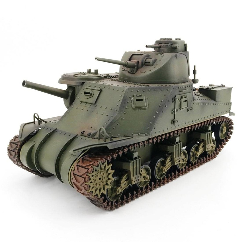 Premium 1/16 2.4G Simulation Metal RC WWII US Light Tank M3 Model Toy with Light & Sound Olive Drab